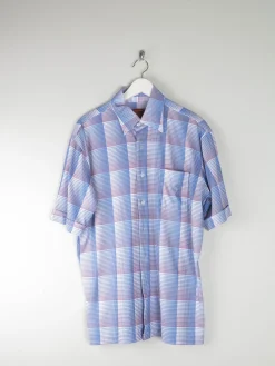 Men's Vintage Blue Check Stretchy Shirt XL