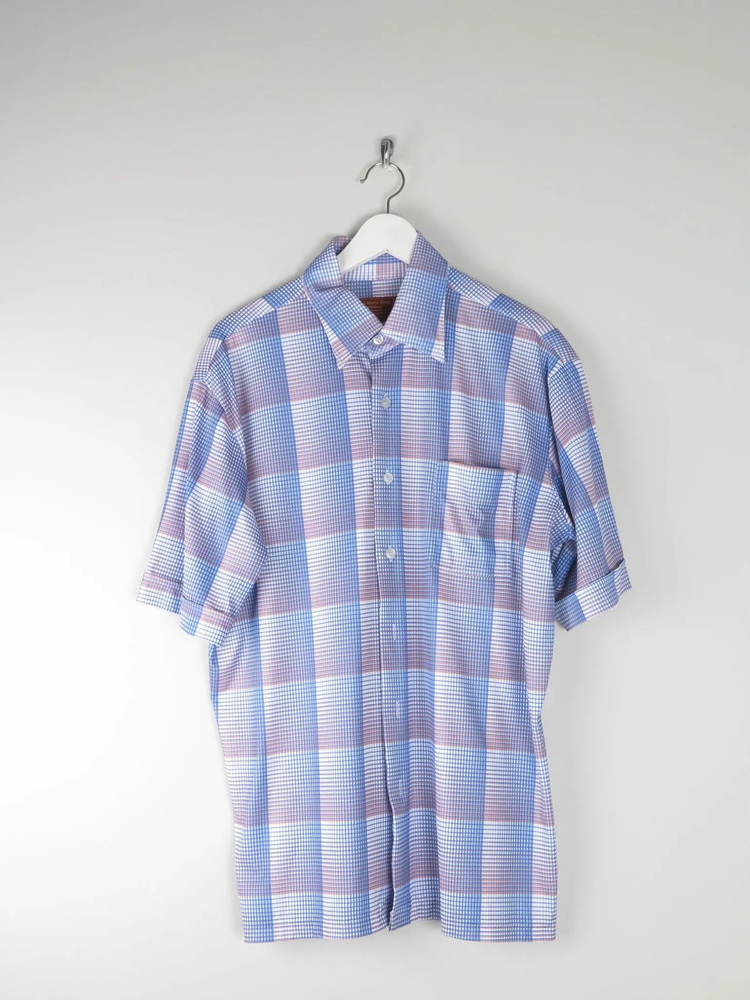 Men's Vintage Blue Check Stretchy Shirt XL