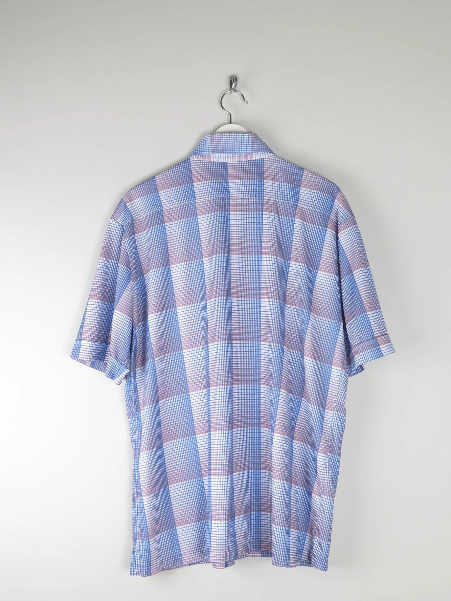 Men's Vintage Blue Check Stretchy Shirt XL