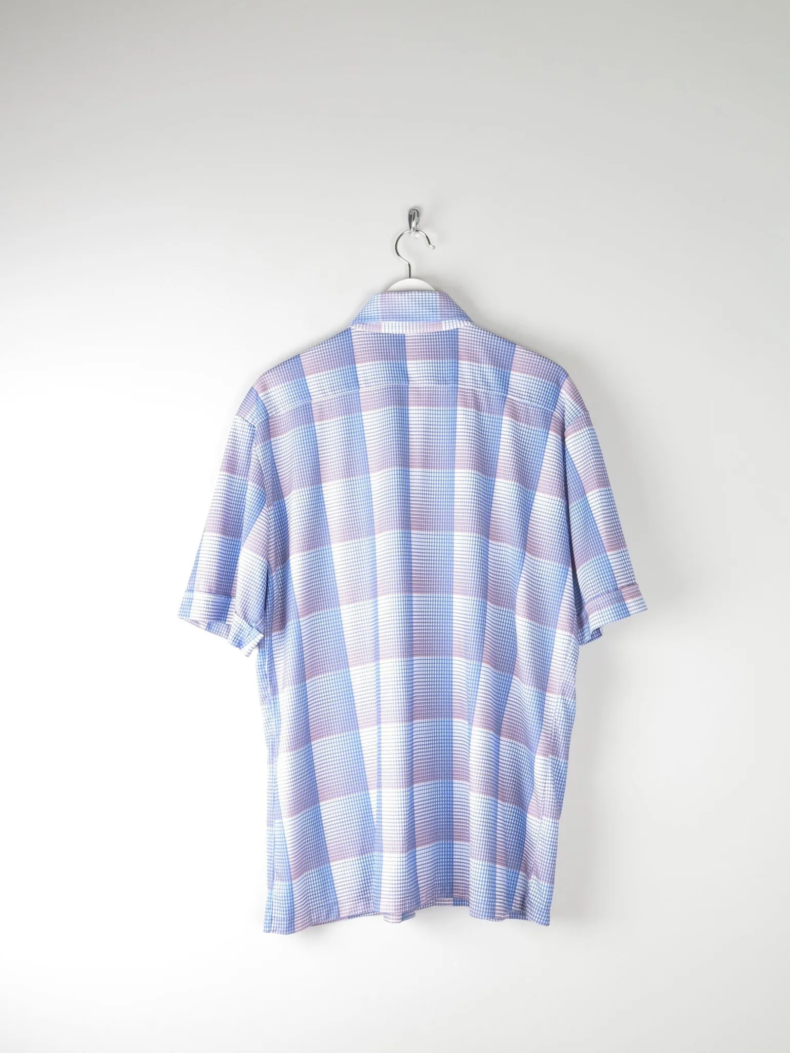 Men's Vintage Blue Check Stretchy Shirt XL