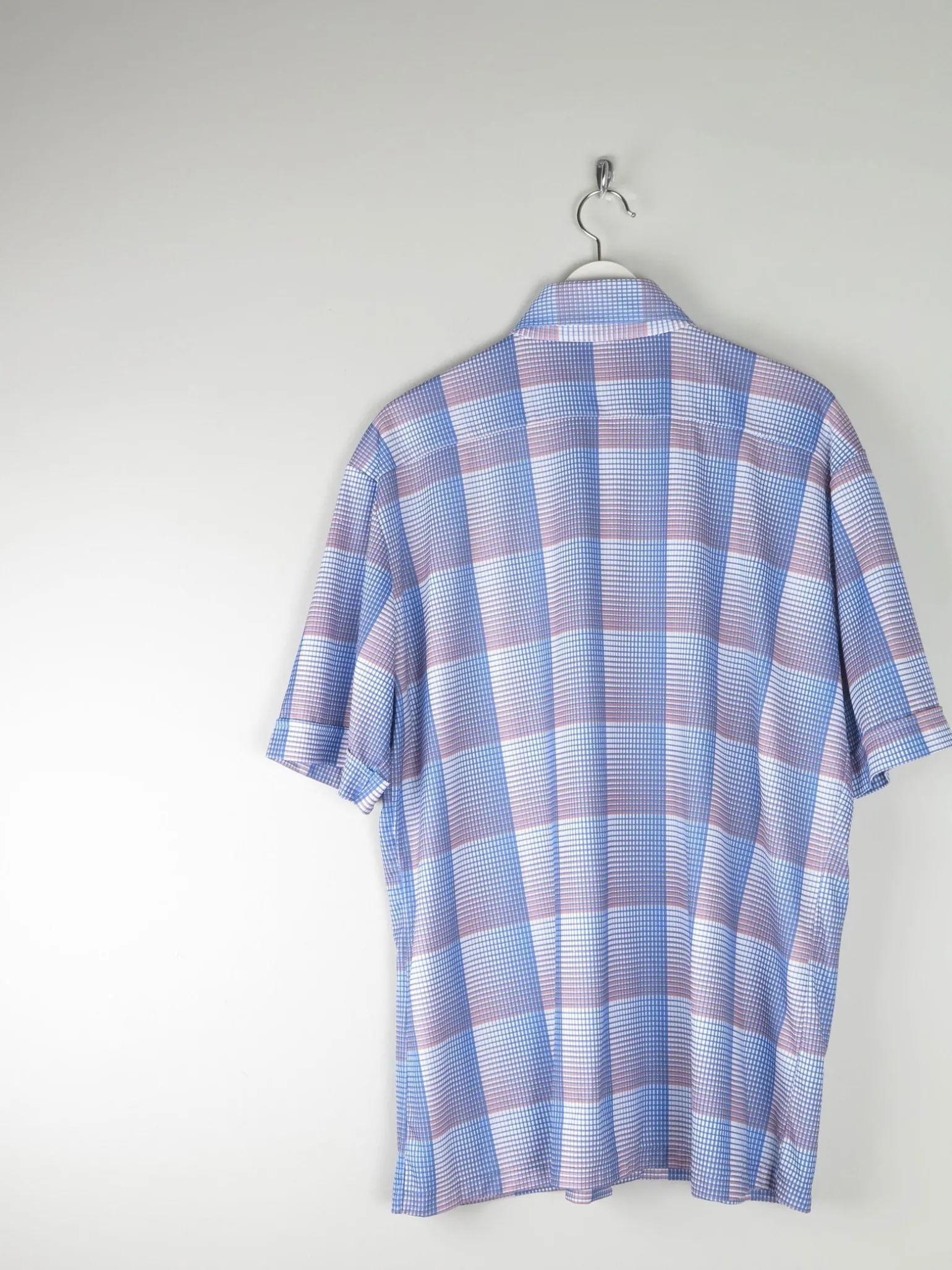 Men's Vintage Blue Check Stretchy Shirt XL