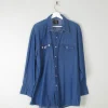 Men's Vintage Blue Denim Shirt With USA Flag L