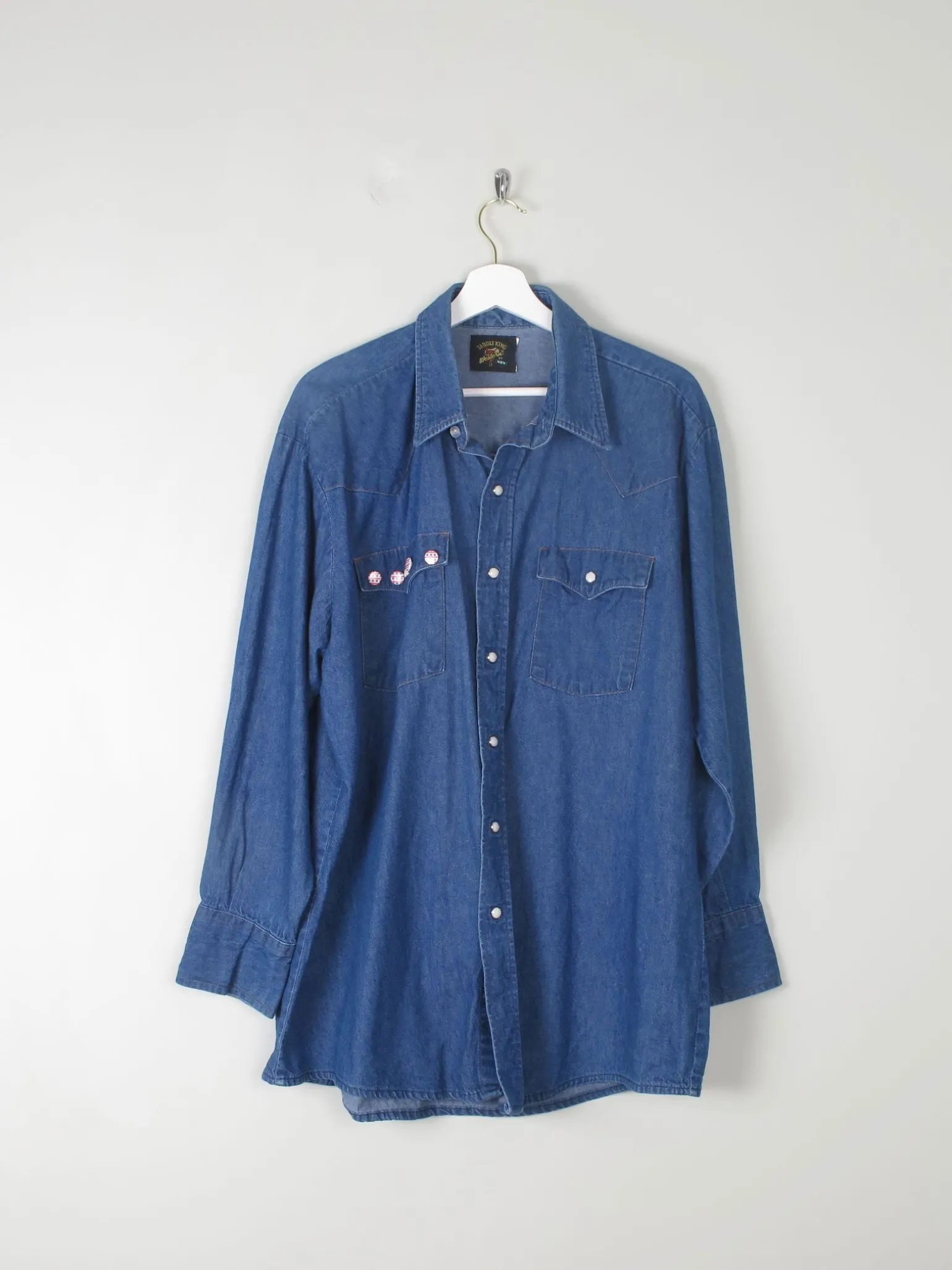 Men's Vintage Blue Denim Shirt With USA Flag L