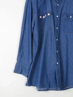 Men's Vintage Blue Denim Shirt With USA Flag L