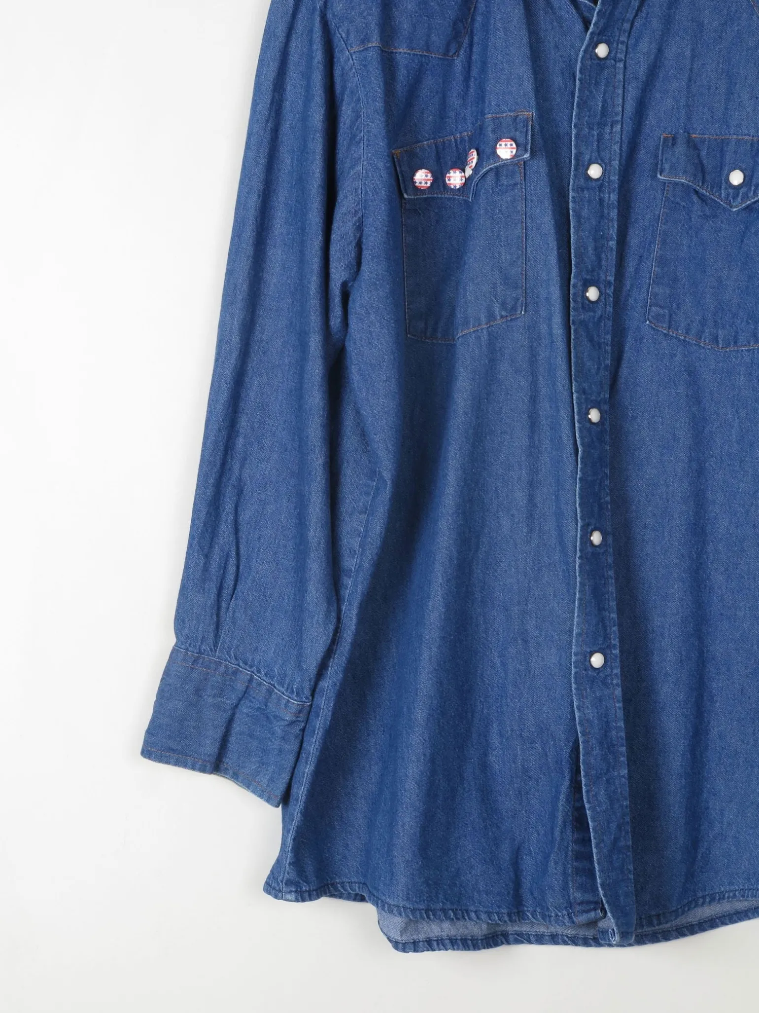 Men's Vintage Blue Denim Shirt With USA Flag L