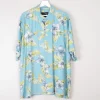 Men's Vintage Blue Floral Printed Tori Richard Short Sleeve Shirt XL
