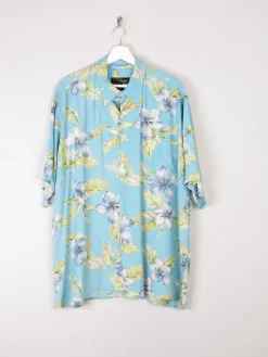 Men's Vintage Blue Floral Printed Tori Richard Short Sleeve Shirt XL
