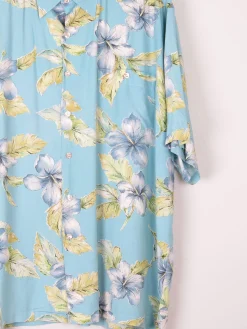 Men's Vintage Blue Floral Printed Tori Richard Short Sleeve Shirt XL