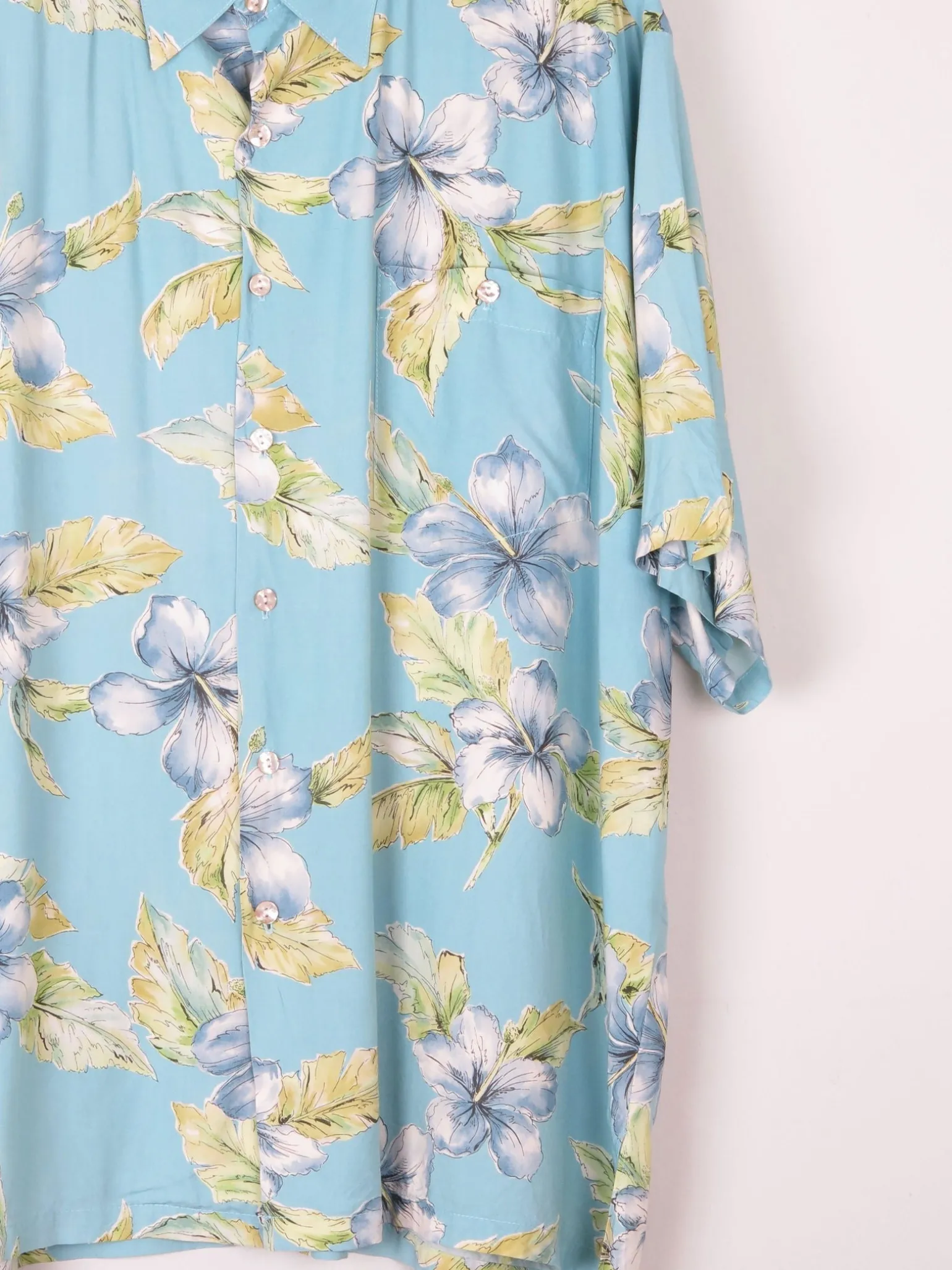 Men's Vintage Blue Floral Printed Tori Richard Short Sleeve Shirt XL