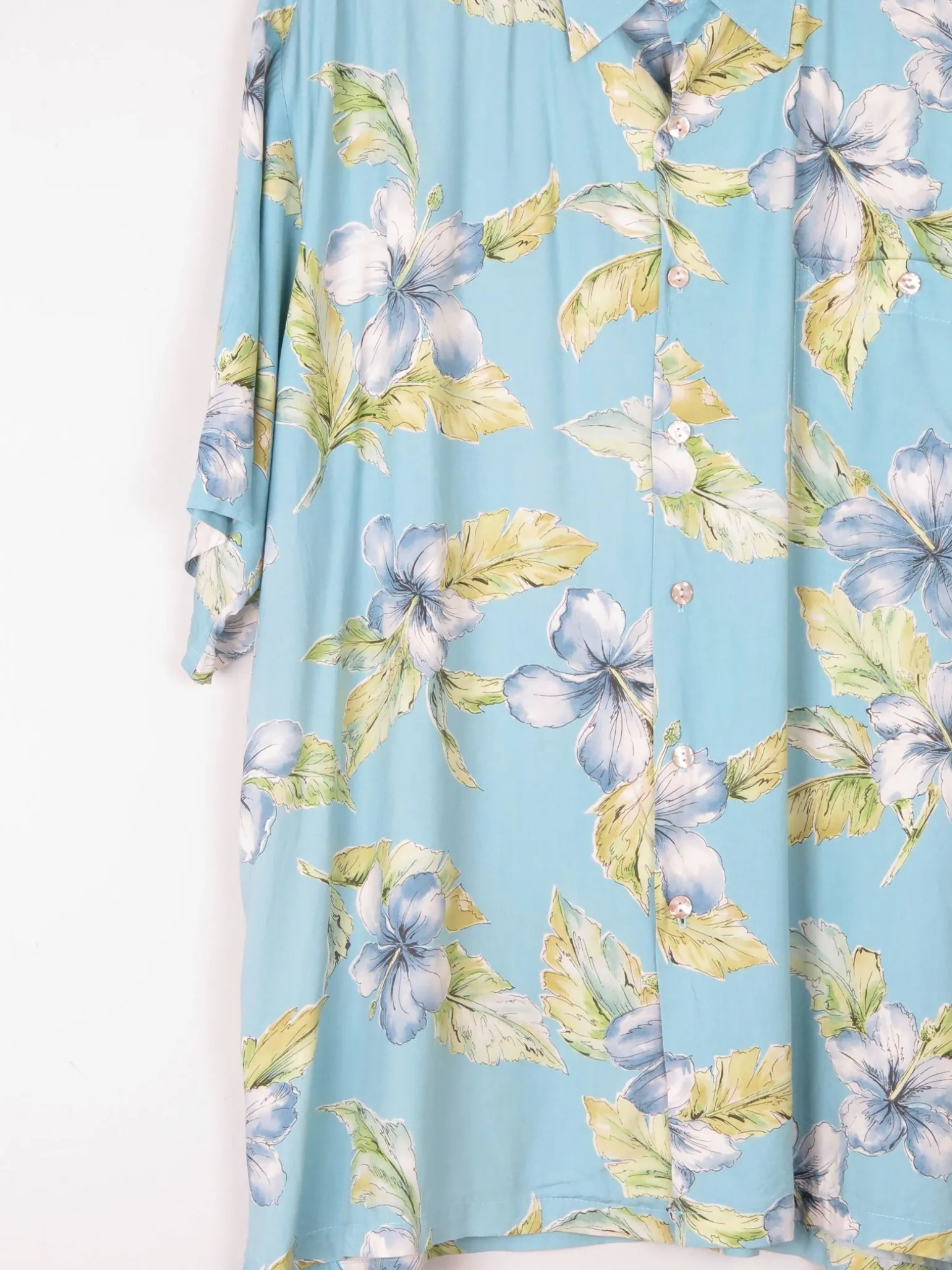 Men's Vintage Blue Floral Printed Tori Richard Short Sleeve Shirt XL