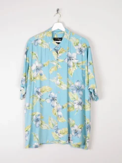 Men's Vintage Blue Floral Printed Tori Richard Short Sleeve Shirt XL