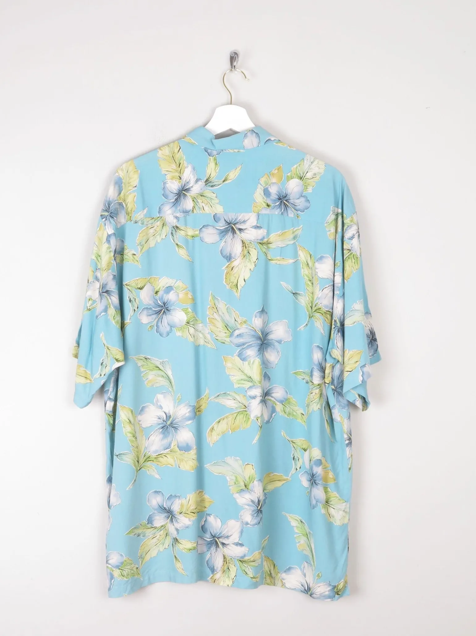 Men's Vintage Blue Floral Printed Tori Richard Short Sleeve Shirt XL