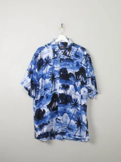 Men's Vintage Blue Hawaiian Shirt XL