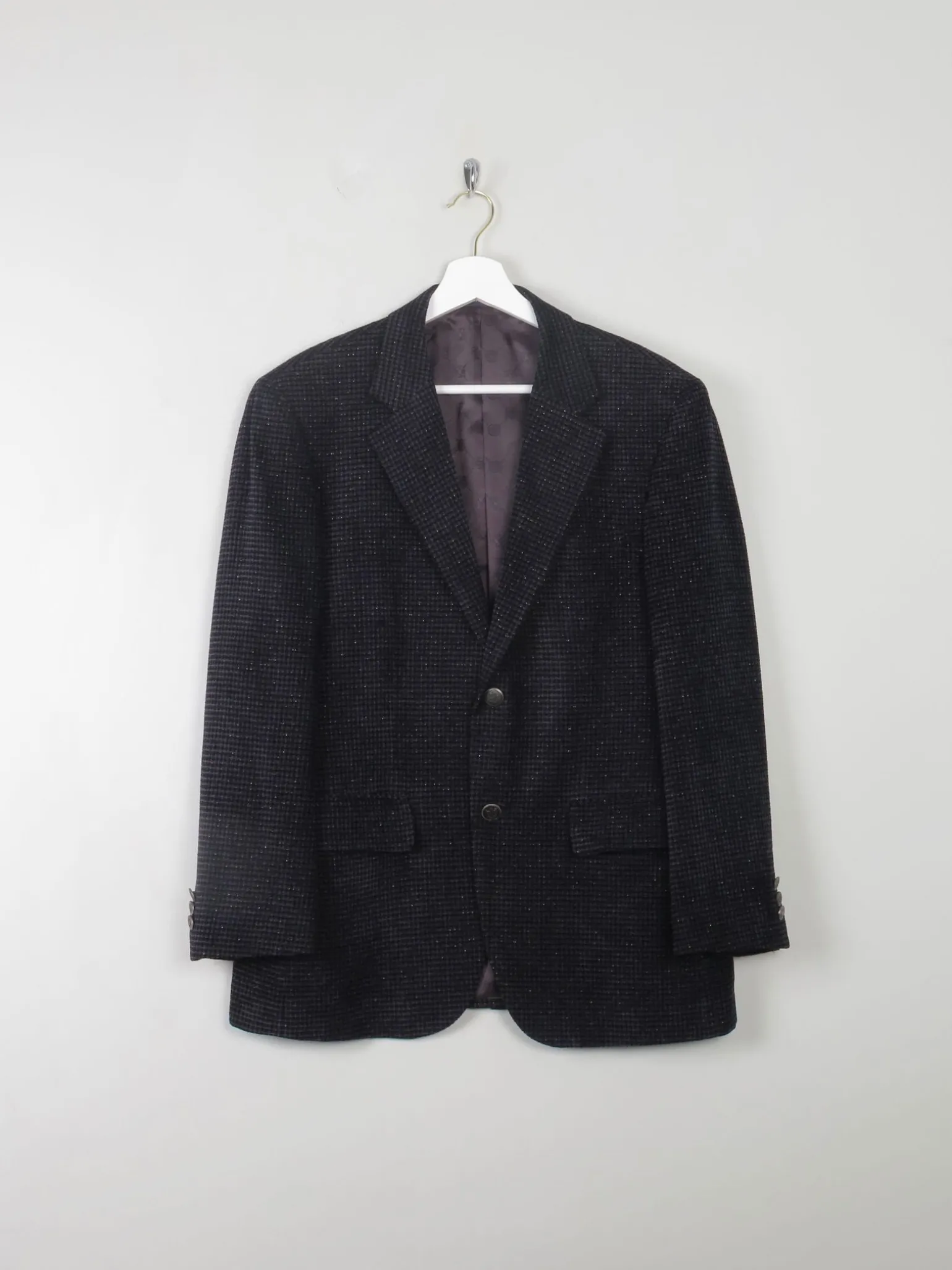 Men's Vintage Blue Printed Velvet Blazer By Indian Homme 38/40 S