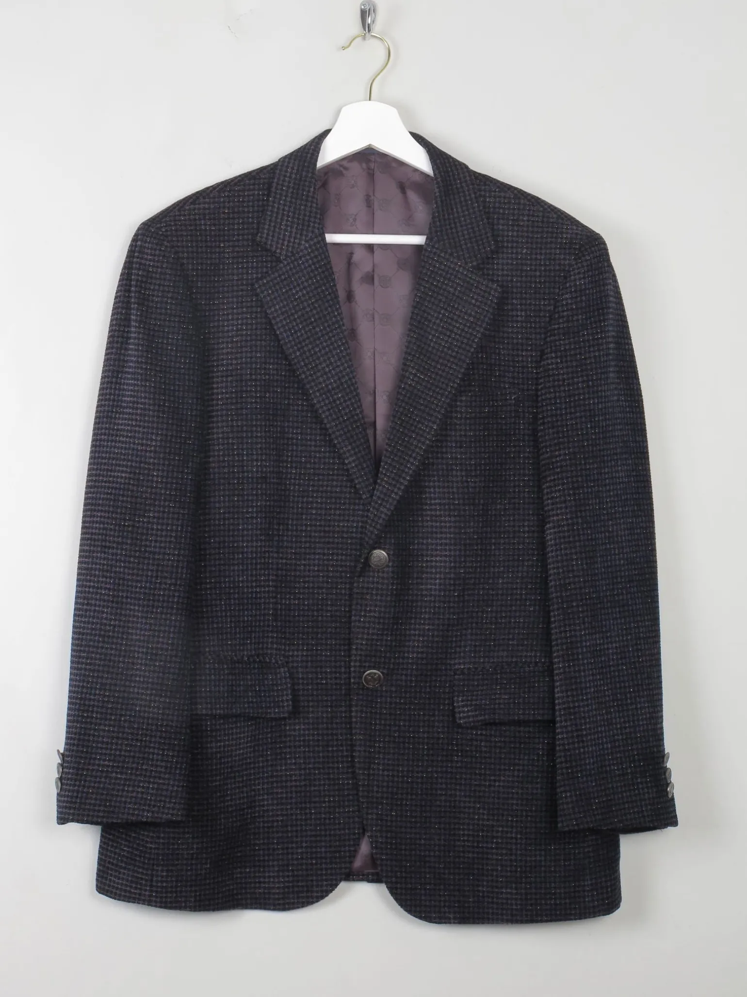 Men's Vintage Blue Printed Velvet Blazer By Indian Homme 38/40 S