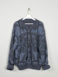 Men's Vintage Blue Wool Zip Cardigan Marc Bellini M