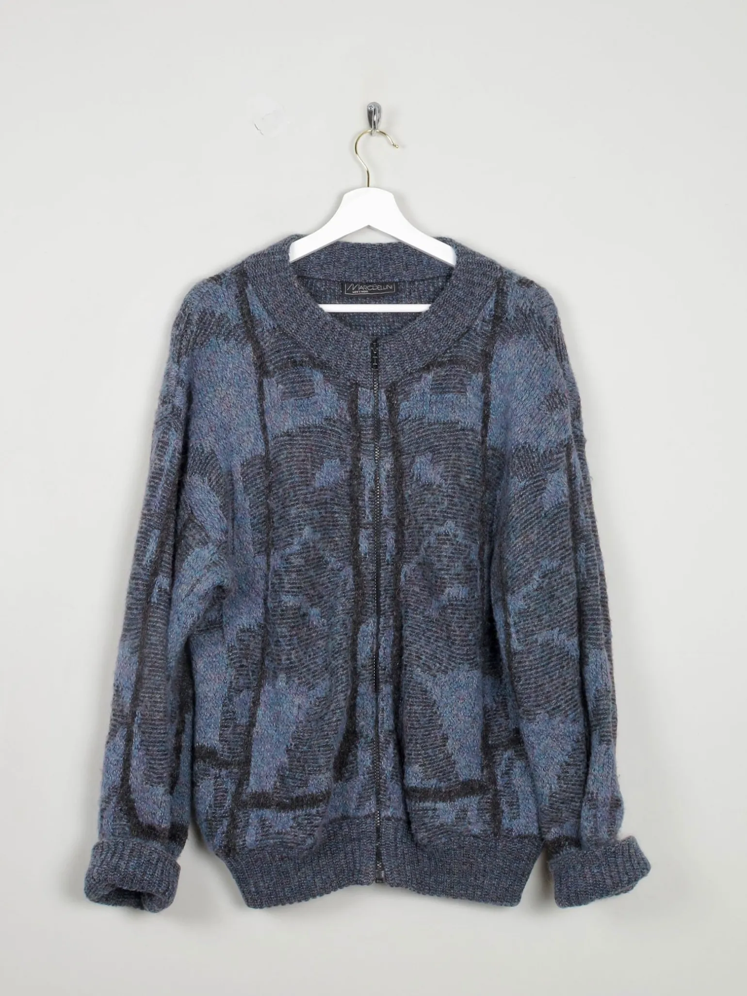 Men's Vintage Blue Wool Zip Cardigan Marc Bellini M