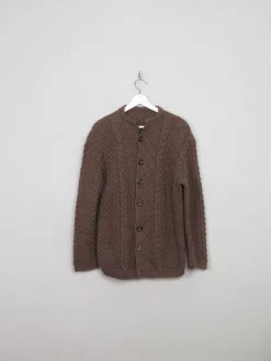 Men's Vintage Brown Hand-knit Aran Cardigan M