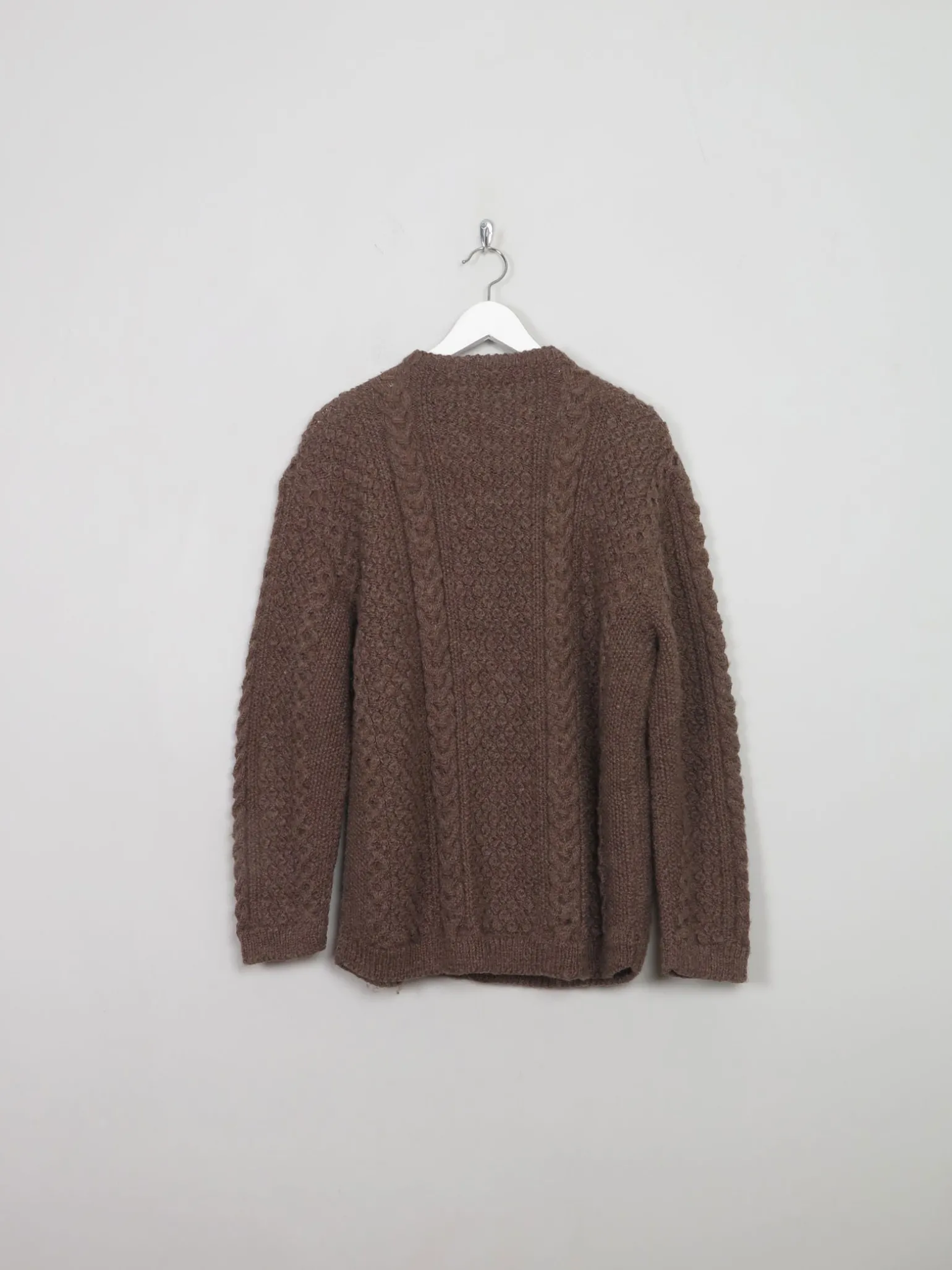 Men's Vintage Brown Hand-knit Aran Cardigan M