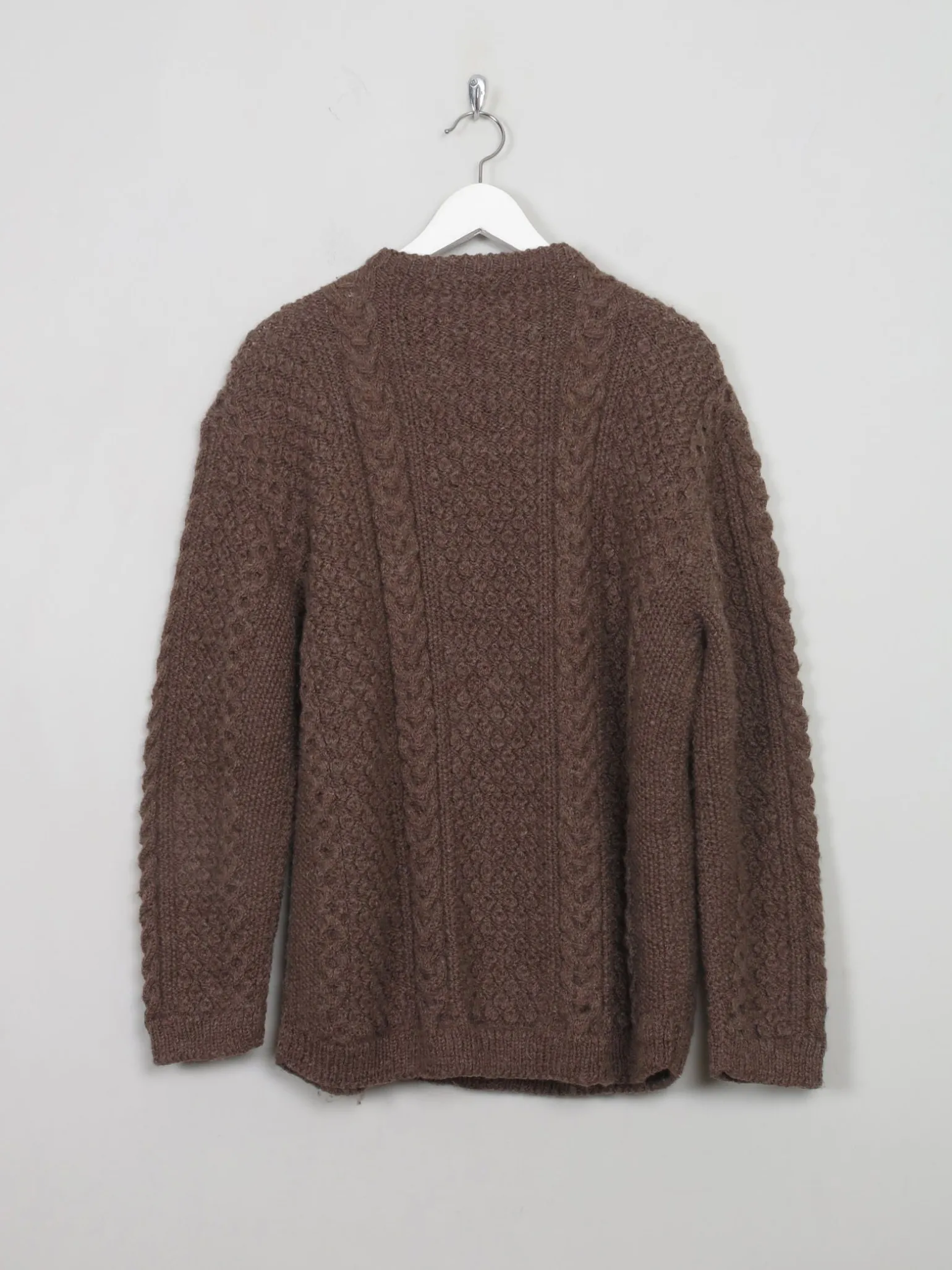 Men's Vintage Brown Hand-knit Aran Cardigan M