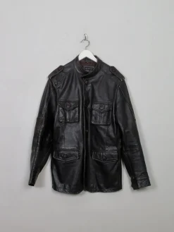 Men's Vintage Brown Leather Military/ Biker Style Jacket 42"
