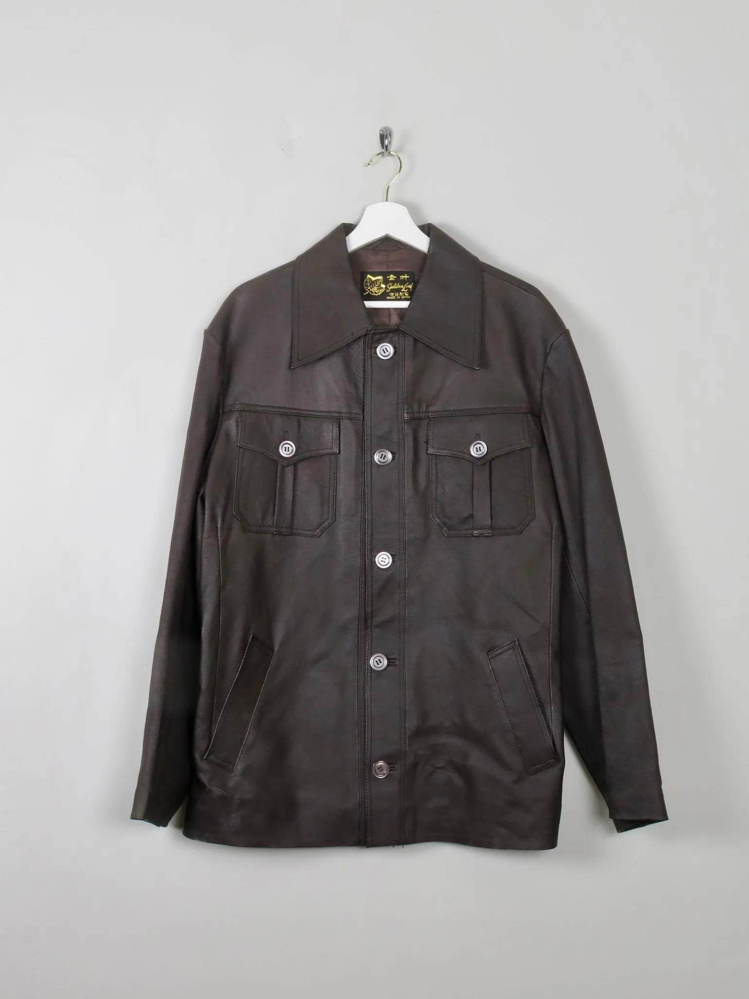 Men's Vintage Brown Leather Jacket L 44