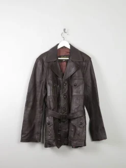 Men's Vintage Brown Leather Jacket With Belt M