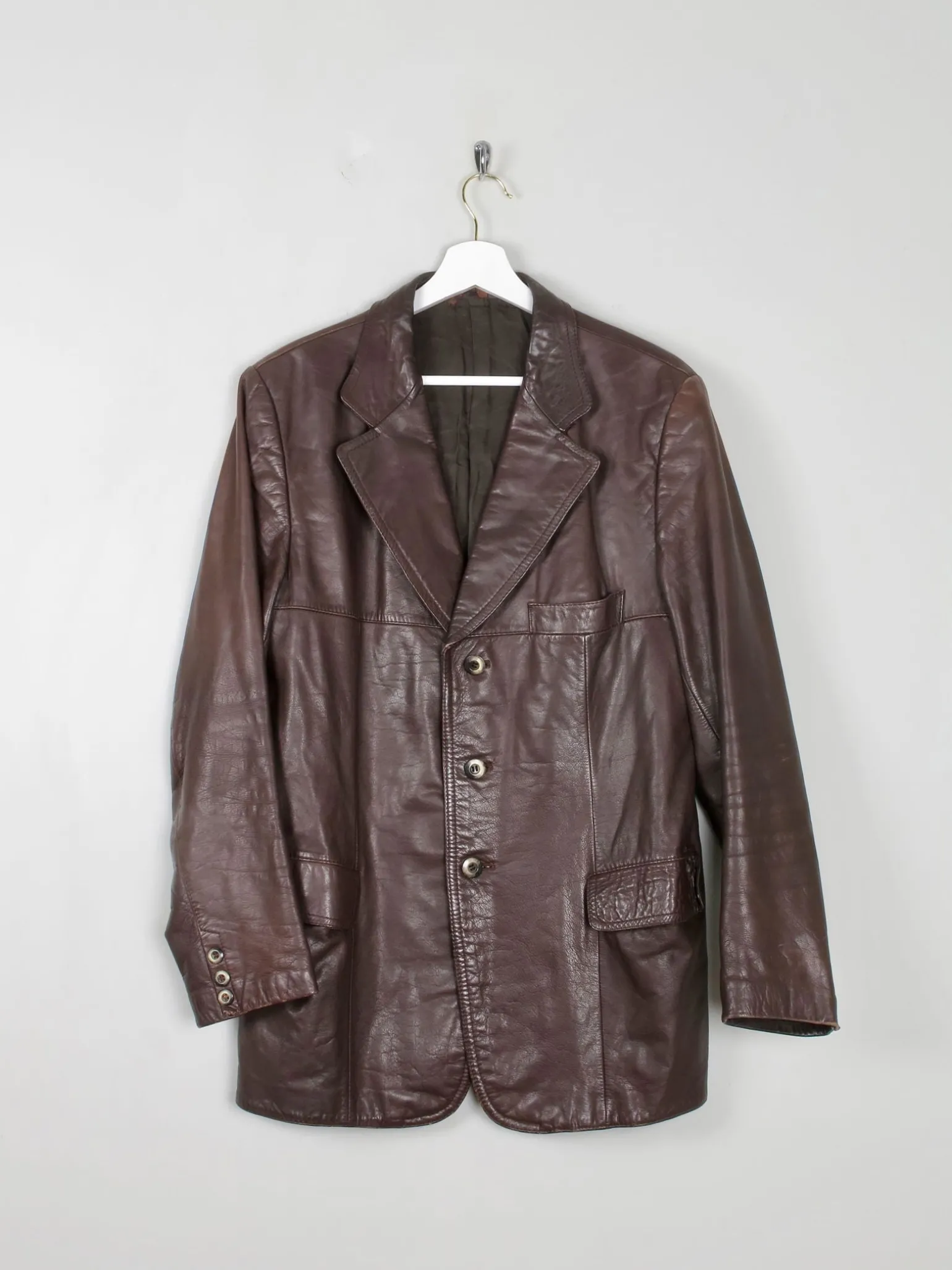 Men's Vintage Brown Leather 1970s Jacket M