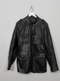Men's Vintage Brown Leather Military/ Biker Style Jacket 42"