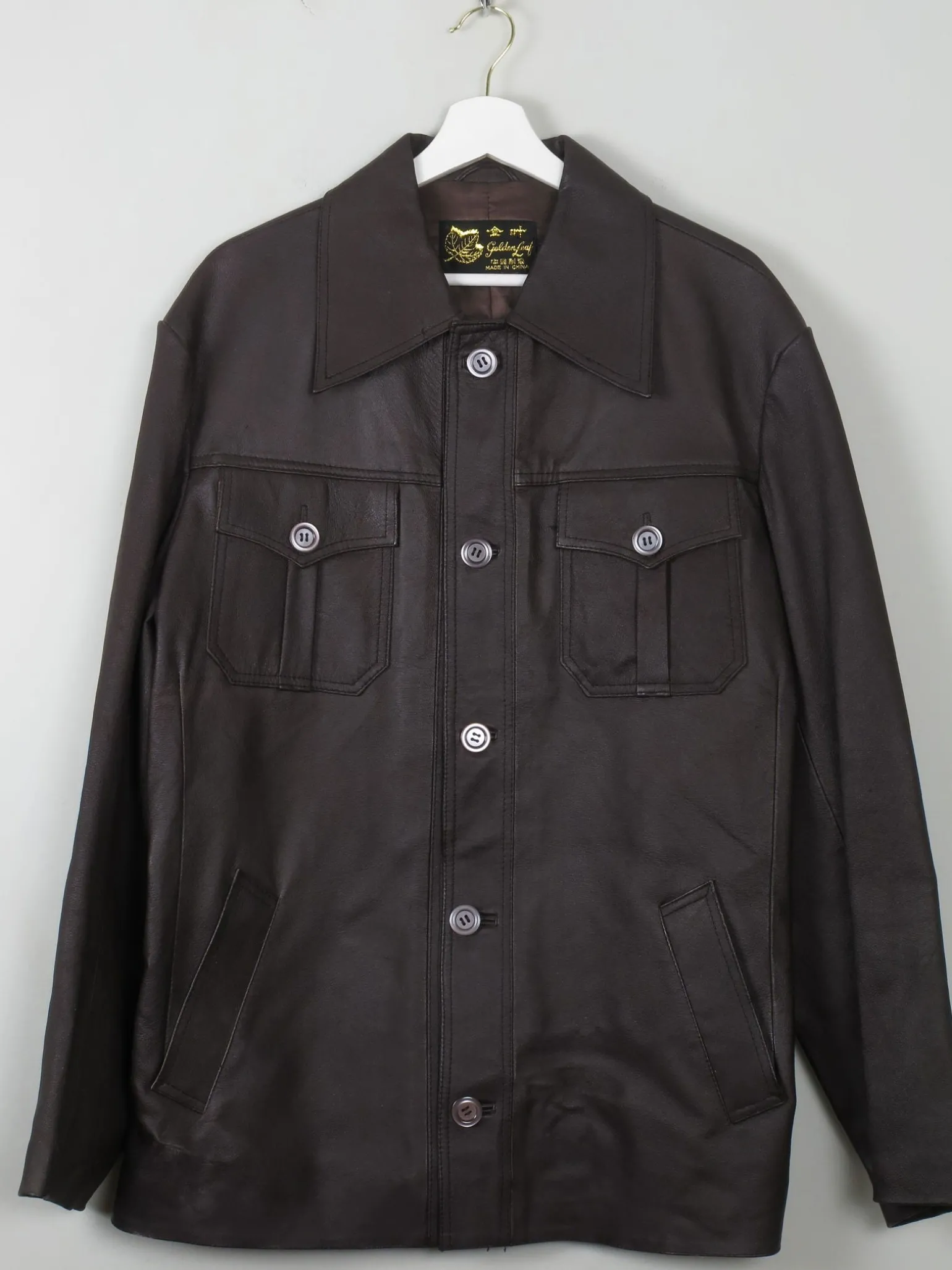 Men's Vintage Brown Leather Jacket L 44