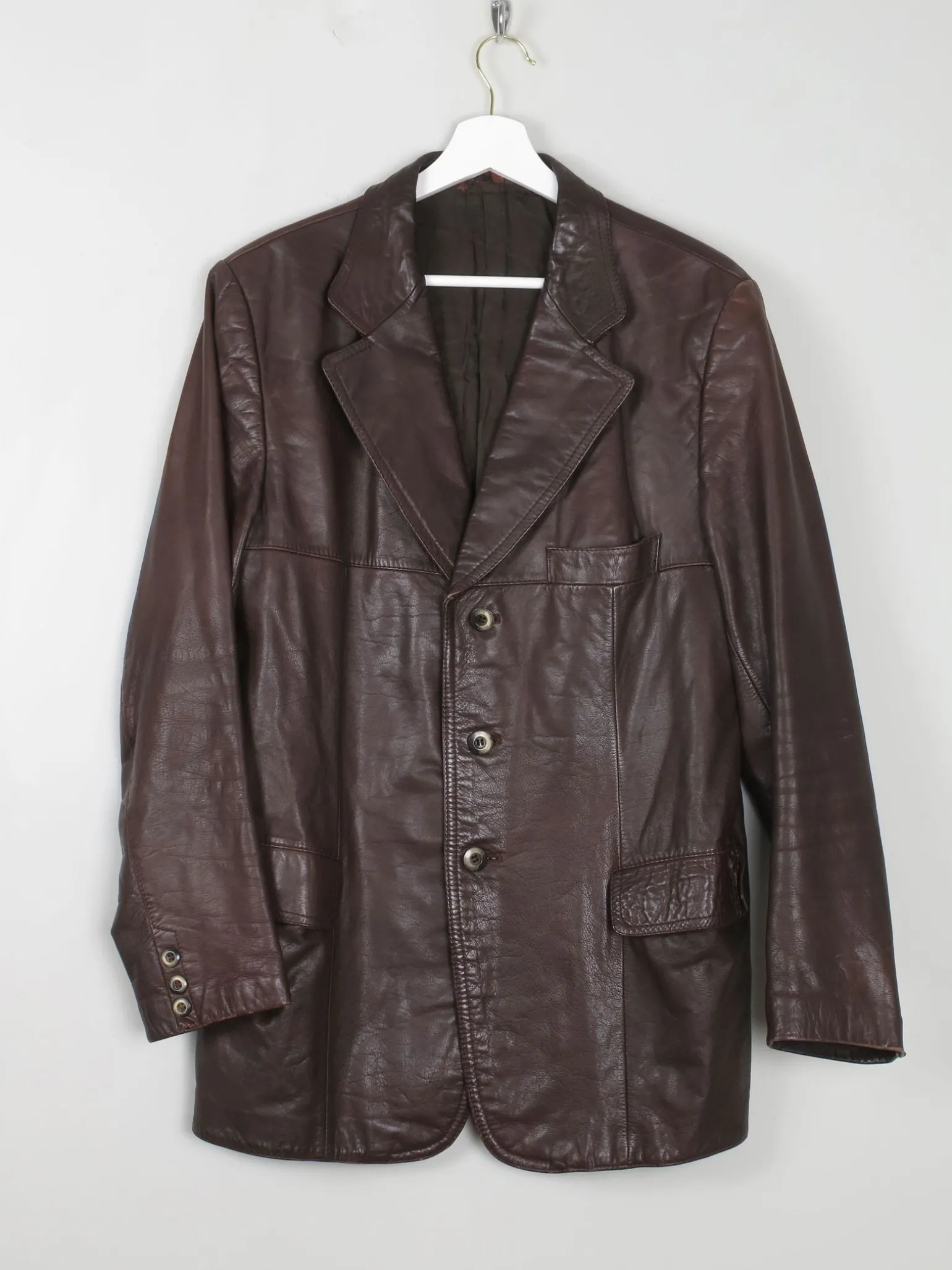 Men's Vintage Brown Leather 1970s Jacket M