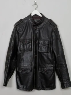 Men's Vintage Brown Leather Military/ Biker Style Jacket 42