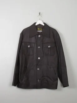 Men's Vintage Brown Leather Jacket L 44