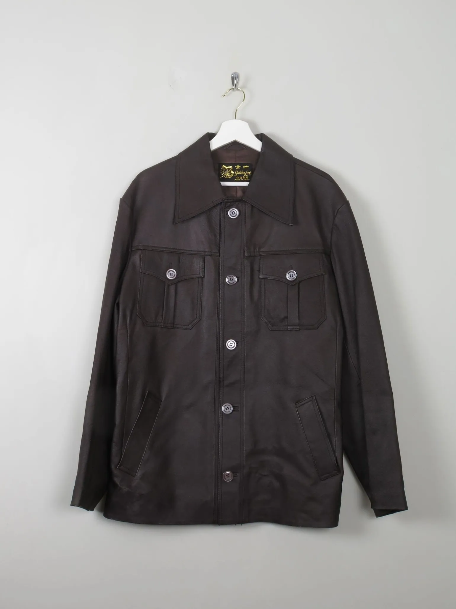 Men's Vintage Brown Leather Jacket L 44