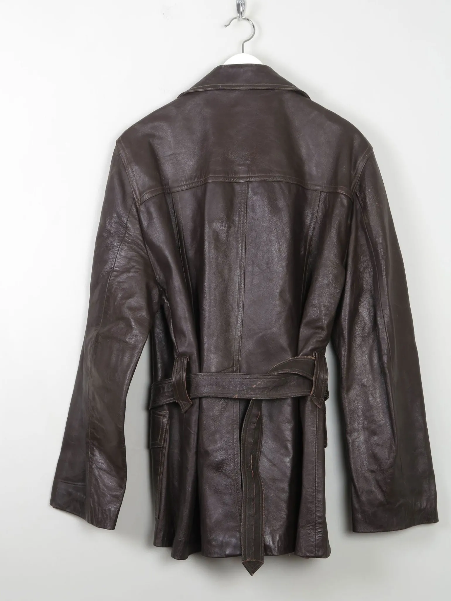 Men's Vintage Brown Leather Jacket With Belt M