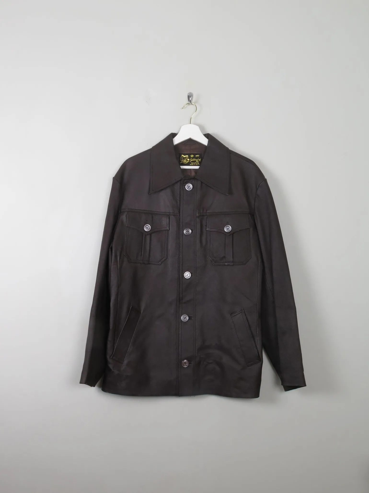 Men's Vintage Brown Leather Jacket L 44