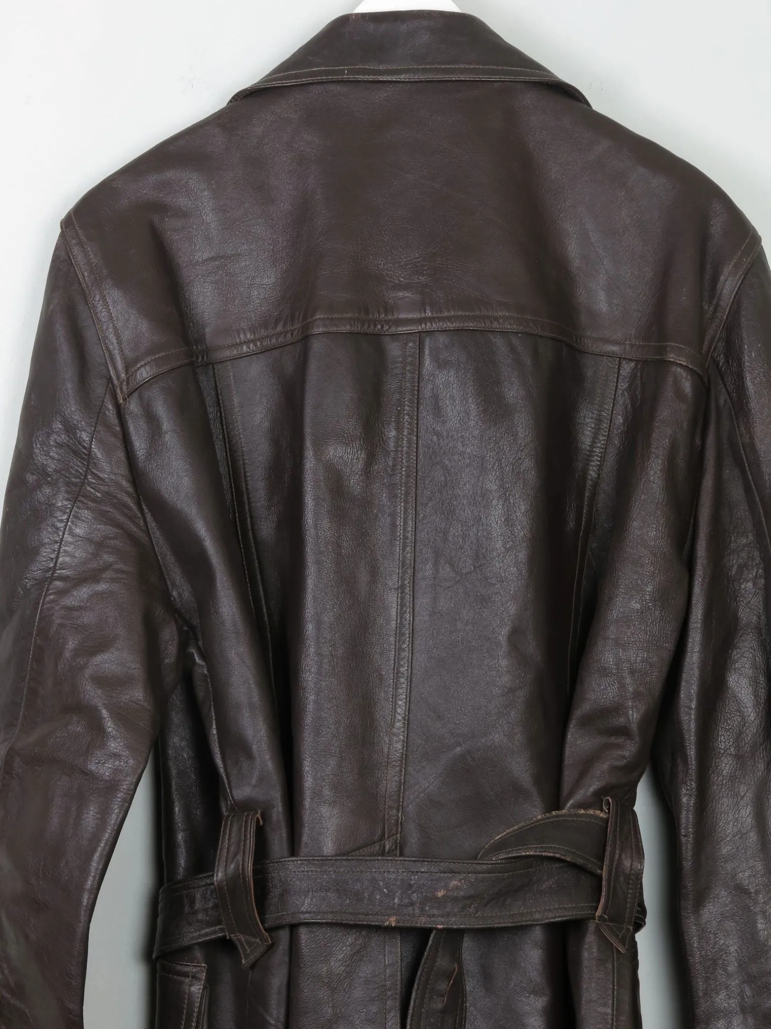 Men's Vintage Brown Leather Jacket With Belt M
