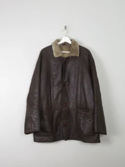 Mens Vintage Brown Sheepskin 3/4 Coat L/XL