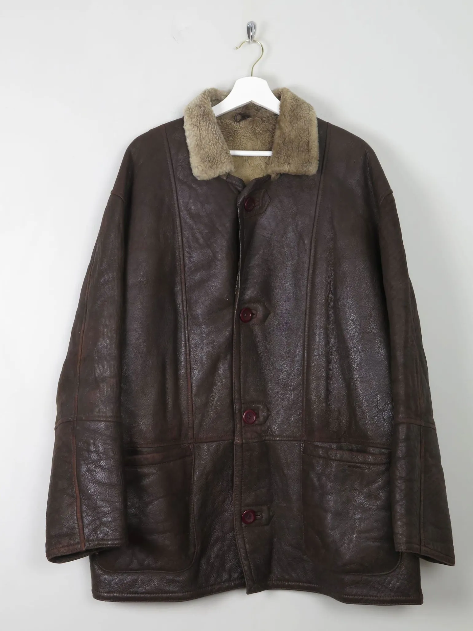 Mens Vintage Brown Sheepskin 3/4 Coat L/XL