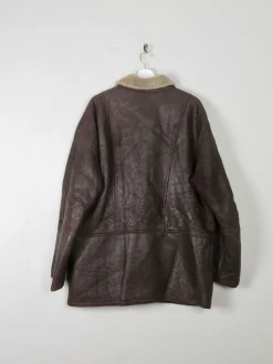Mens Vintage Brown Sheepskin 3/4 Coat L/XL