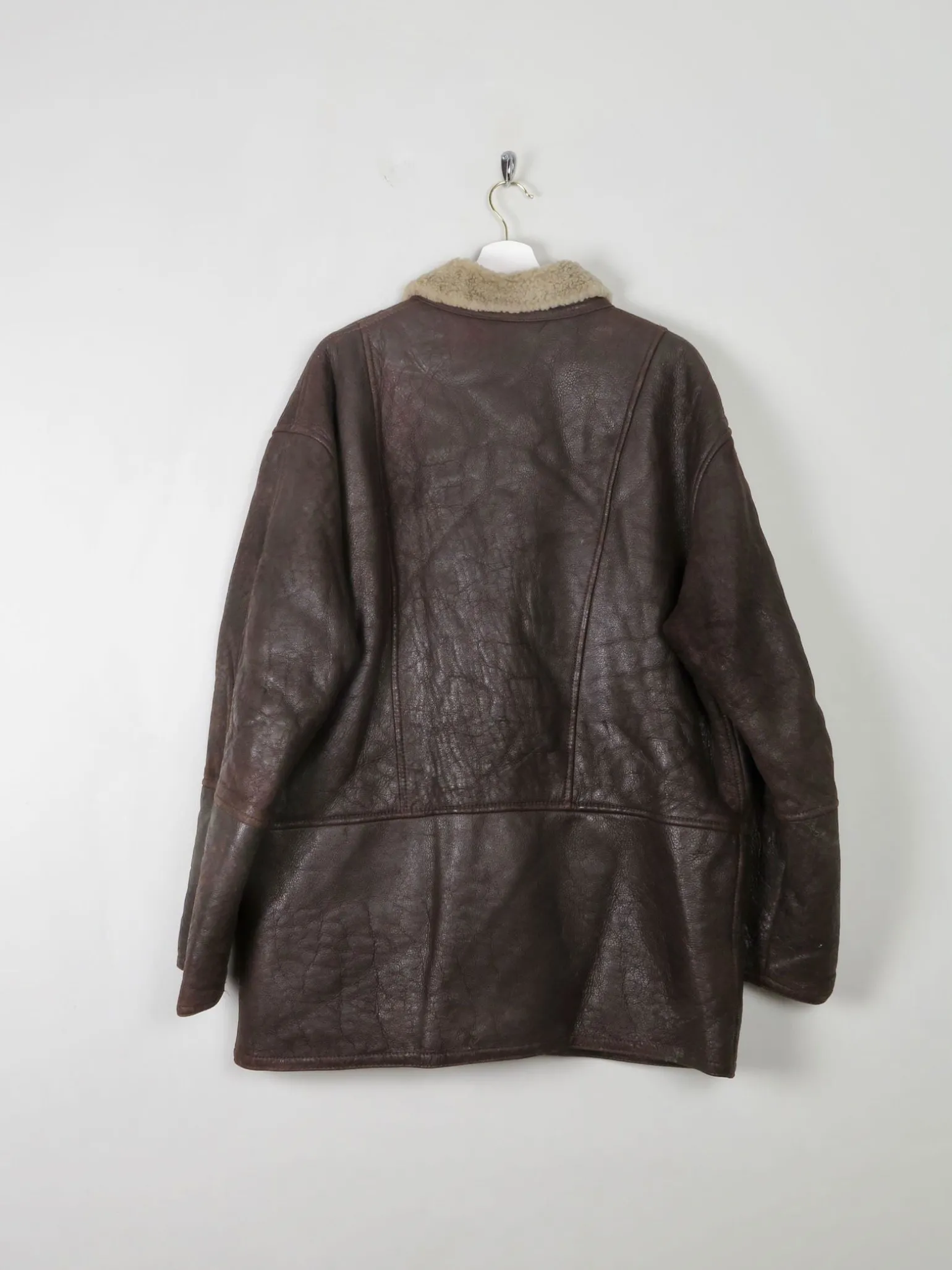 Mens Vintage Brown Sheepskin 3/4 Coat L/XL