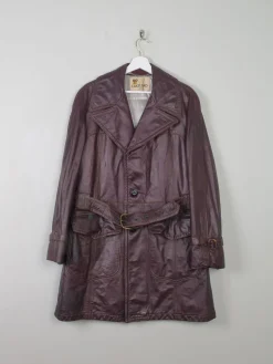 Men's Vintage Burgundy Leather 3/4 Coat M