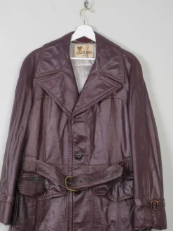 Men's Vintage Burgundy Leather 3/4 Coat M
