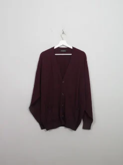Men's Vintage Burgundy Wool Cardigan L