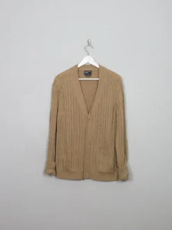 Men's Vintage Camel Cable-knit Cardigan  L
