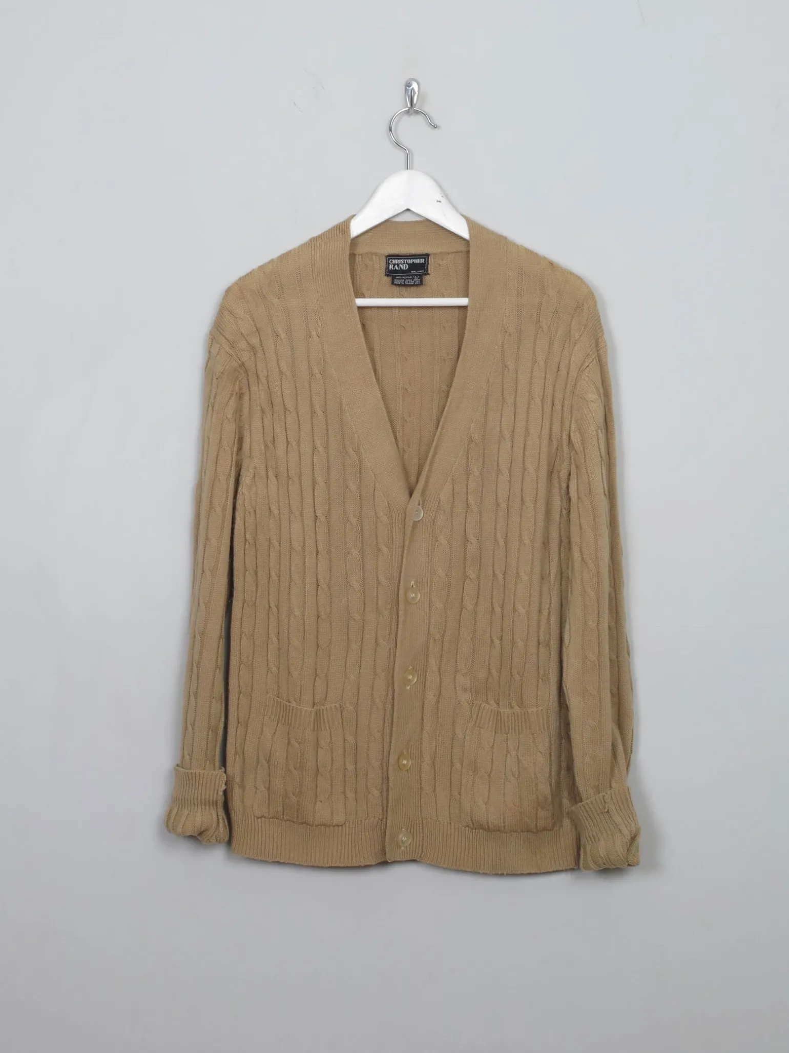 Men's Vintage Camel Cable-knit Cardigan L