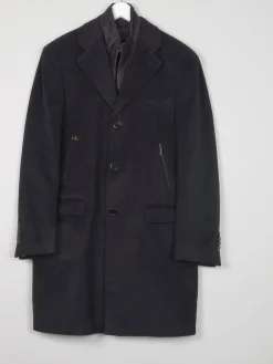 Mens Vintage Cashmere & Wool Black 3/4 Crombie Style Coat 40"