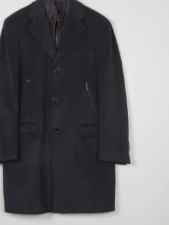 Mens Vintage Cashmere & Wool Black 3/4 Crombie Style Coat 40