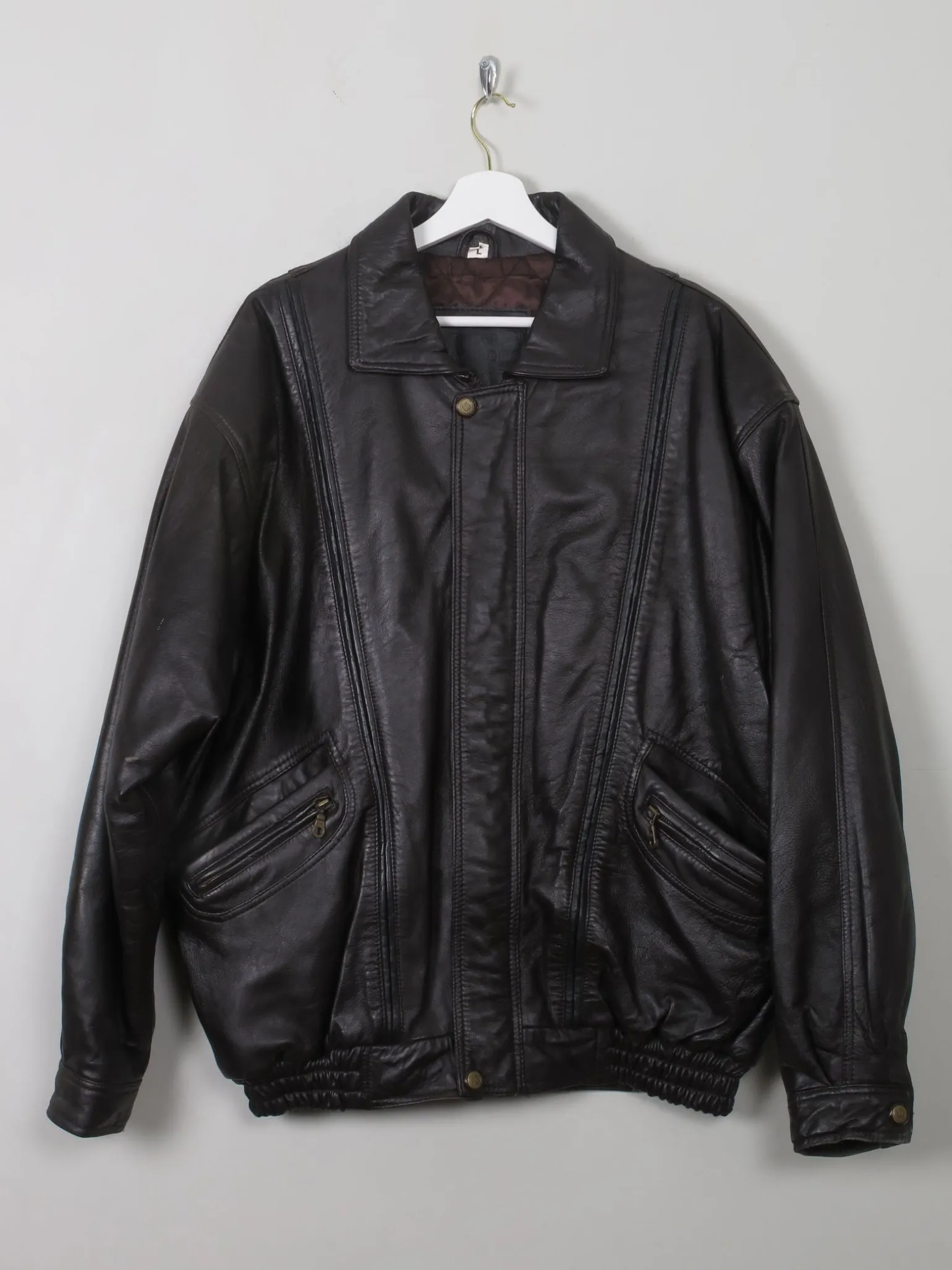 Men's Vintage Dark Brown Bomber Jacket L