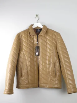 Men's Vintage Dark Cream Mustard Quilted Jacket PVC Never Worn L